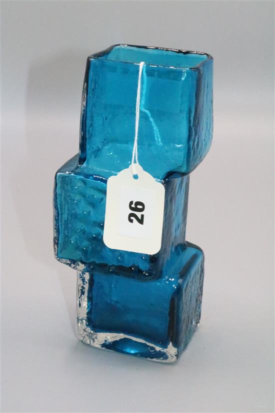 Geoffrey Baxter for Whitefriars, a Drunken Bricklayer vase in kingfisher blue, 21cm